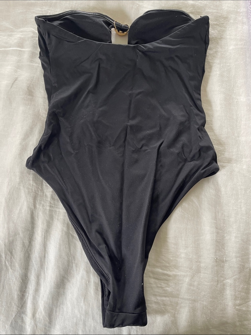 Zara Black Strapless One-Piece with Gold Ring Details - Picture 3 of 4